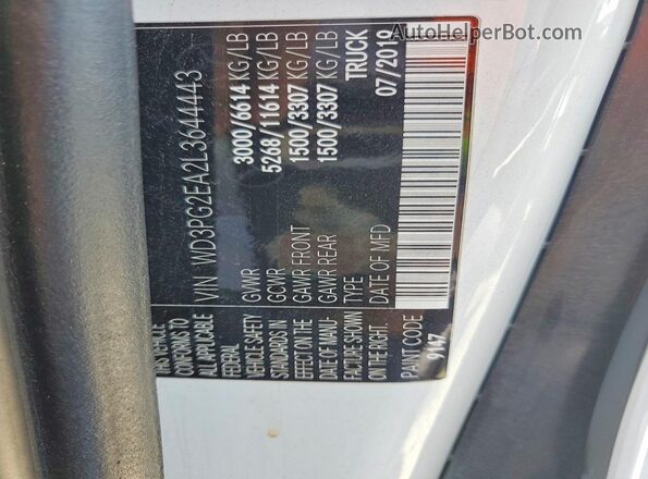 WD3PG2EA2L3644443 2020 MERCEDES-BENZ METRIS White Widok naklejki z numerem VIN