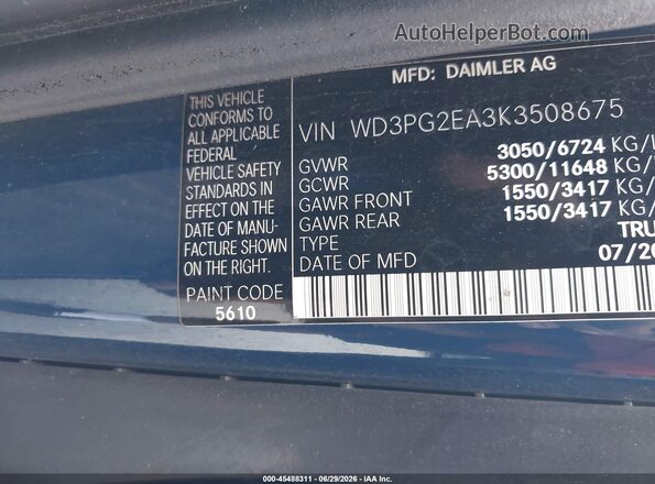 WD3PG2EA3K3508675 2019 MERCEDES-BENZ METRIS Blue Vista del compartimento del motor