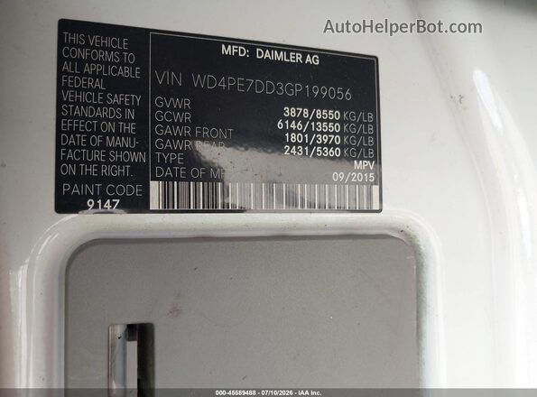 WD4PE7DD3GP199056 2016 MERCEDES-BENZ SPRINTER White Engine compartment view