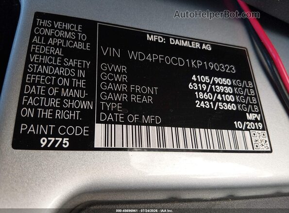 WD4PF0CD1KP190323 2019 MERCEDES-BENZ SPRINTER White Вид підкапотного простору