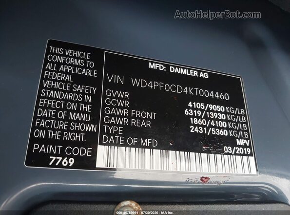 WD4PF0CD4KT004460 2019 MERCEDES-BENZ SPRINTER Синий Вид подкапотного пространства
