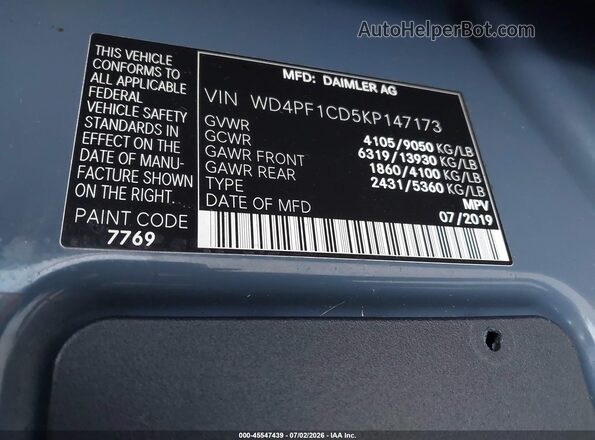 WD4PF1CD5KP147173 2019 MERCEDES-BENZ SPRINTER Blue Widok komory silnika