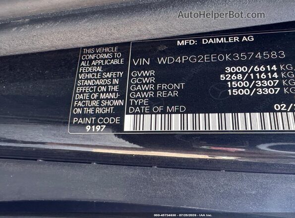 WD4PG2EE0K3574583 2019 MERCEDES-BENZ METRIS Black Вид підкапотного простору