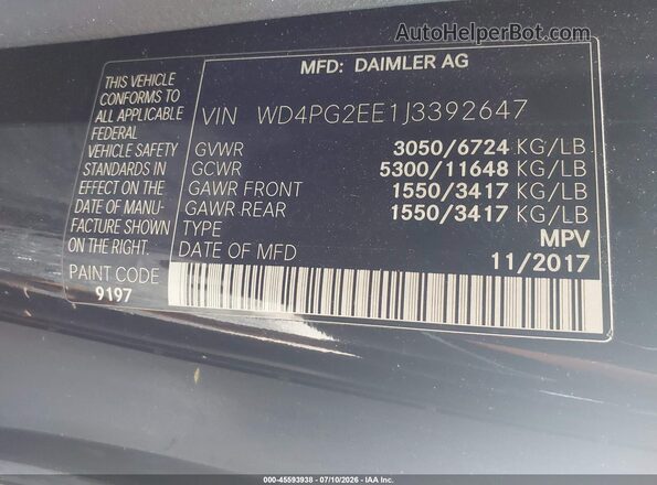 WD4PG2EE1J3392647 2018 MERCEDES-BENZ METRIS Black ძრავის განყოფილების ხედი