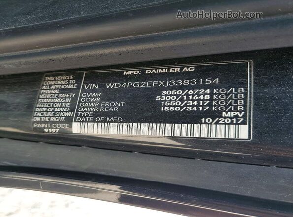 WD4PG2EEXJ3383154 2018 MERCEDES-BENZ METRIS Black Вид наклейки з VIN-кодом
