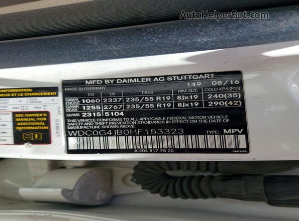 WDC0G4JB0HF153323 2017 MERCEDES-BENZ GLC-CLASS White VIN sticker view