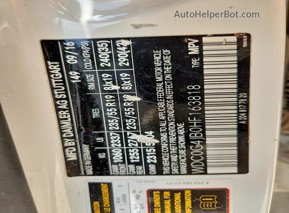 WDC0G4JB0HF163818 2017 MERCEDES-BENZ GLC-CLASS White VIN sticker view