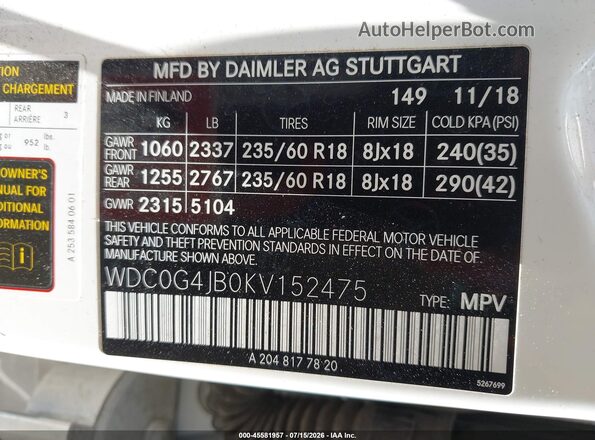 WDC0G4JB0KV152475 2019 MERCEDES-BENZ GLC 300 White ძრავის განყოფილების ხედი