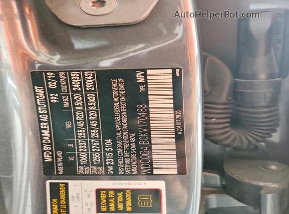 WDC0G4JB0KV170488 2019 MERCEDES-BENZ GLC-CLASS Gray Vista de la etiqueta del VIN