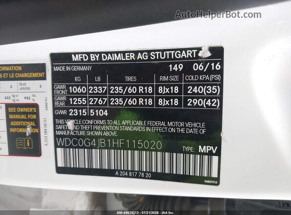 WDC0G4JB1HF115020 2017 MERCEDES-BENZ GLC 300 White Widok komory silnika