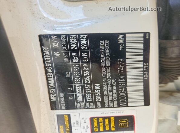 WDC0G4JB1KV174629 2019 MERCEDES-BENZ GLC-CLASS White Widok wnętrza 360 stopni