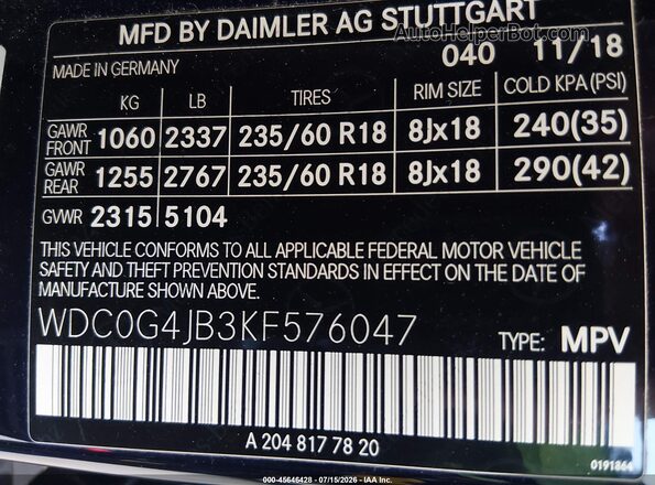 WDC0G4JB3KF576047 2019 MERCEDES-BENZ GLC 300 Black Widok komory silnika