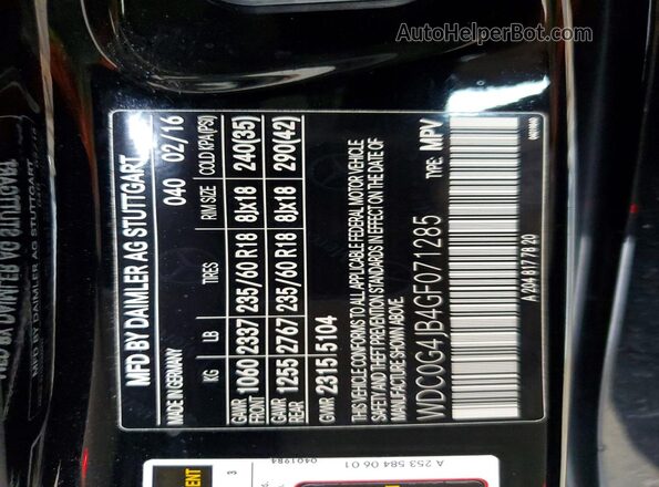 WDC0G4JB4GF071285 2016 MERCEDES-BENZ GLC-CLASS Black Панорамний вид салону 360°