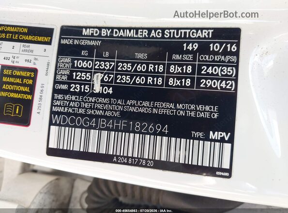 WDC0G4JB4HF182694 2017 MERCEDES-BENZ GLC 300 White Շարժիչի բաժամունքի տեսք
