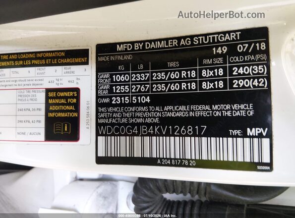 WDC0G4JB4KV126817 2019 MERCEDES-BENZ GLC 300 White Widok komory silnika