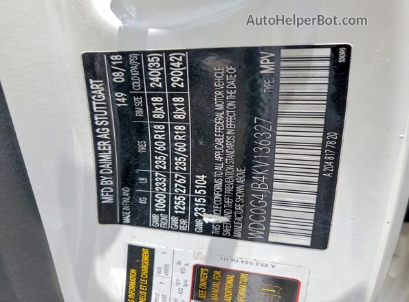 WDC0G4JB4KV136327 2019 MERCEDES-BENZ GLC-CLASS White VIN sticker view