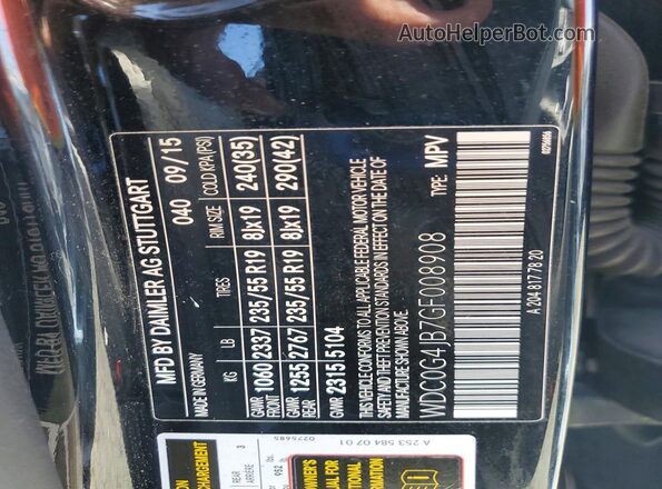 WDC0G4JB7GF008908 2016 MERCEDES-BENZ GLC-CLASS Black Vista de la etiqueta del VIN