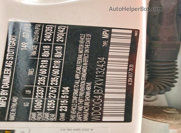 WDC0G4JB7KV132434 2019 MERCEDES-BENZ GLC-CLASS White Widok naklejki z numerem VIN