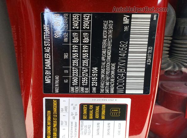 WDC0G4JB7KV140582 2019 MERCEDES-BENZ GLC-CLASS Red Widok komory silnika