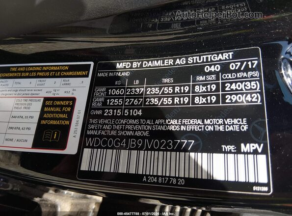 WDC0G4JB9JV023777 2018 MERCEDES-BENZ GLC 300 Beige VIN կոդի պիտակի տեսք