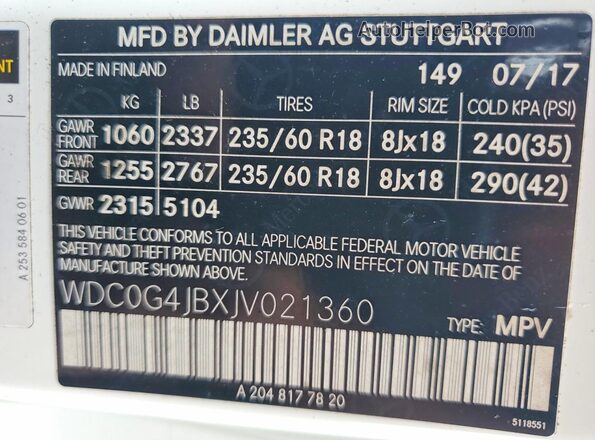 WDC0G4JBXJV021360 2018 MERCEDES-BENZ GLC-CLASS Белый Вид подкапотного пространства