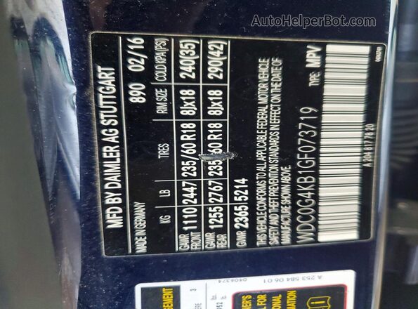 WDC0G4KB1GF073719 2016 MERCEDES-BENZ GLC-CLASS Blue Widok naklejki z numerem VIN