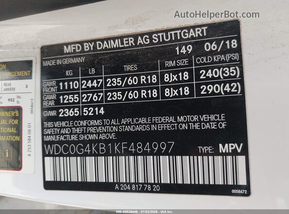 WDC0G4KB1KF484997 2019 MERCEDES-BENZ GLC 300 White Vista del compartimento del motor