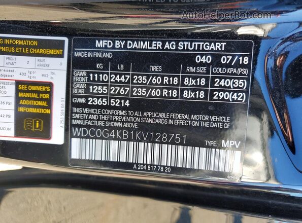 WDC0G4KB1KV128751 2019 MERCEDES-BENZ GLC-CLASS Black 360 interior view