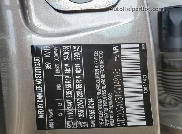 WDC0G4KB1KV149695 2019 MERCEDES-BENZ GLC-CLASS Silver Вид наклейки з VIN-кодом