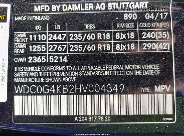 WDC0G4KB2HV004349 2017 MERCEDES-BENZ GLC 300 Синий Вид подкапотного пространства