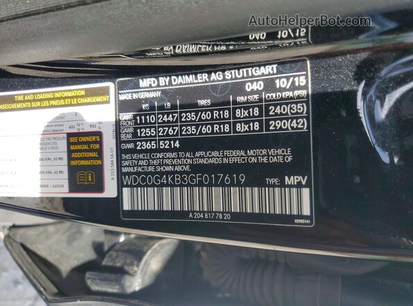 WDC0G4KB3GF017619 2016 MERCEDES-BENZ GLC-CLASS Black VIN კოდის სტიკერის ხედი