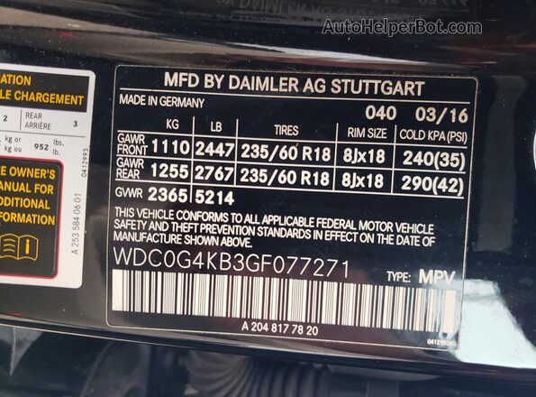 WDC0G4KB3GF077271 2016 MERCEDES-BENZ GLC-CLASS Black VIN კოდის სტიკერის ხედი