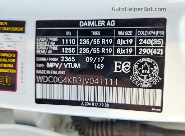 WDC0G4KB3JV041111 2018 MERCEDES-BENZ GLC-CLASS White სალონის 360-გრადუსიანი ხედი