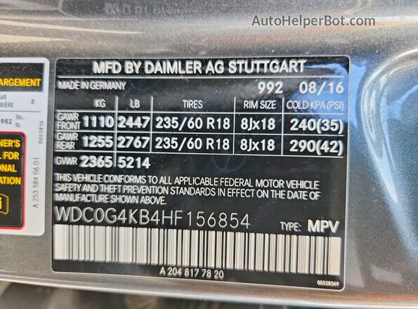 WDC0G4KB4HF156854 2017 MERCEDES-BENZ GLC-CLASS Gray VIN sticker view