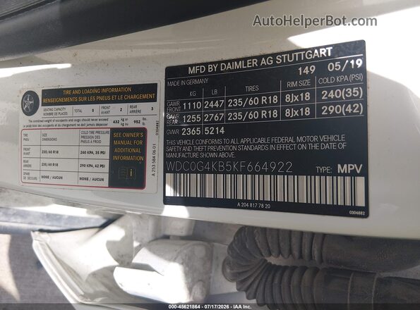 WDC0G4KB5KF664922 2019 MERCEDES-BENZ GLC 300 White Widok komory silnika