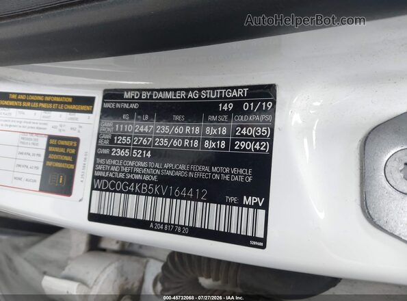WDC0G4KB5KV164412 2019 MERCEDES-BENZ GLC 300 Белый Вид подкапотного пространства