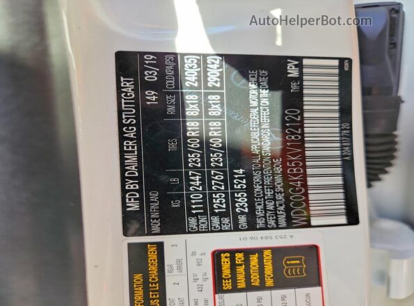 WDC0G4KB5KV182120 2019 MERCEDES-BENZ GLC-CLASS White Widok naklejki z numerem VIN