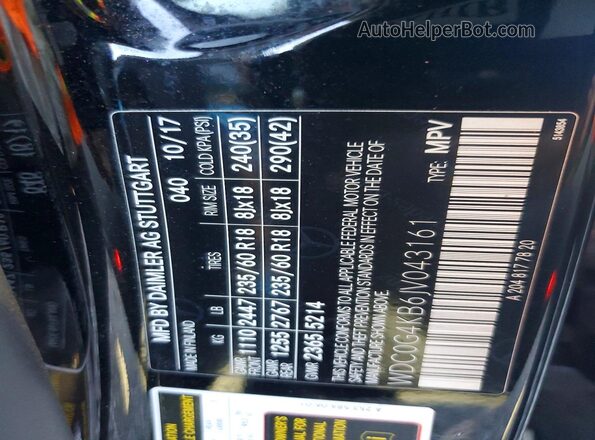 WDC0G4KB6JV043161 2018 MERCEDES-BENZ GLC-CLASS Black VIN կոդի պիտակի տեսք