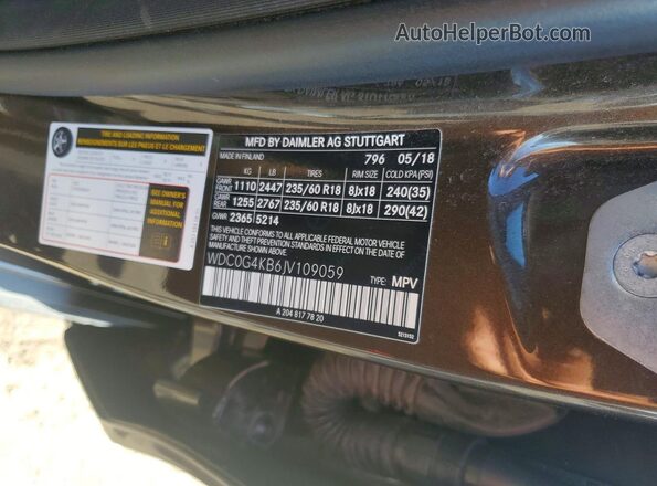 WDC0G4KB6JV109059 2018 MERCEDES-BENZ GLC-CLASS Brown VIN კოდის სტიკერის ხედი