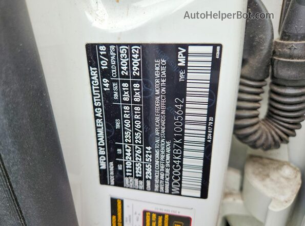 WDC0G4KB7K1005642 2019 MERCEDES-BENZ GLC-CLASS White VIN կոդի պիտակի տեսք