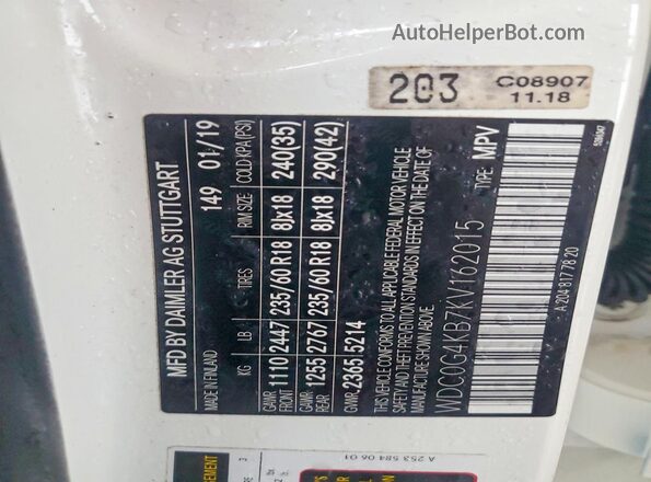 WDC0G4KB7KV162015 2019 MERCEDES-BENZ GLC-CLASS White VIN sticker view