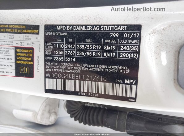 WDC0G4KB8HF217610 2017 MERCEDES-BENZ GLC 300 White Вид підкапотного простору