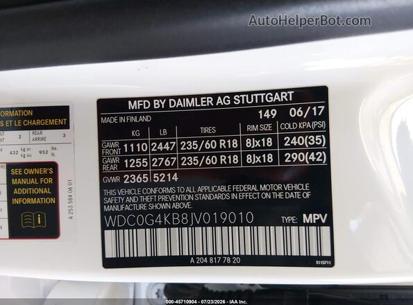 WDC0G4KB8JV019010 2018 MERCEDES-BENZ GLC 300 White Շարժիչի բաժամունքի տեսք