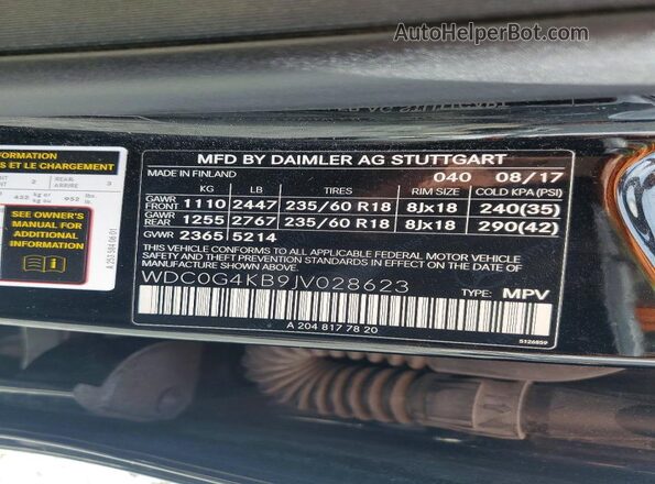 WDC0G4KB9JV028623 2018 MERCEDES-BENZ GLC-CLASS Black Widok naklejki z numerem VIN