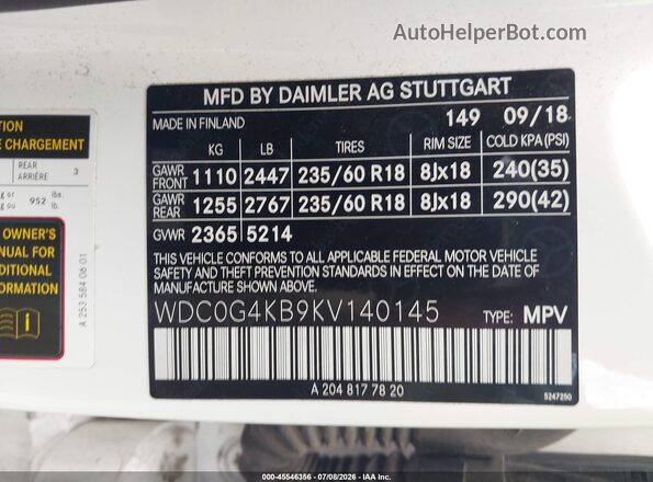 WDC0G4KB9KV140145 2019 MERCEDES-BENZ GLC 300 Белый Вид подкапотного пространства