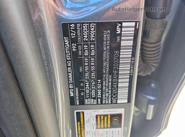 WDC0G4KBXHF203708 2017 MERCEDES-BENZ GLC-CLASS Gray VIN კოდის სტიკერის ხედი