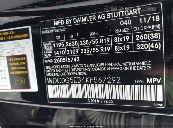 WDC0G5EB4KF567292 2019 MERCEDES-BENZ GLC 350E Черный Вид подкапотного пространства