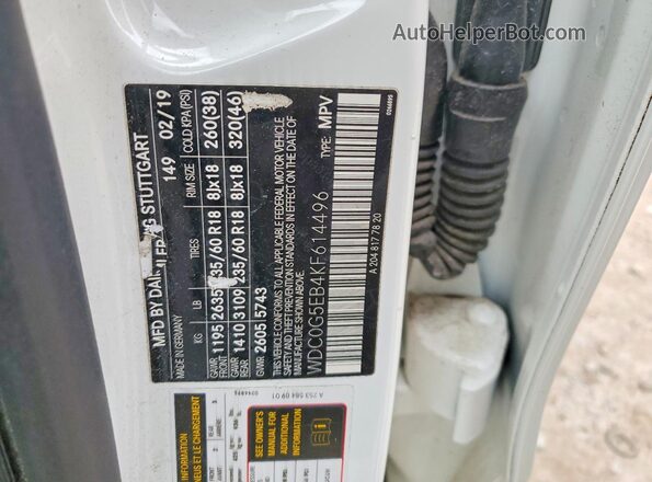 WDC0G5EB4KF614496 2019 MERCEDES-BENZ GLC-CLASS White Widok naklejki z numerem VIN