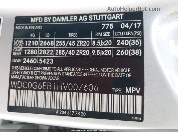 WDC0G6EB1HV007606 2017 MERCEDES-BENZ AMG GLC 43 Серебряный Вид подкапотного пространства