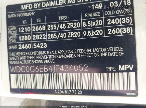 WDC0G6EB4JF434052 2018 MERCEDES-BENZ AMG GLC 43 Белый Вид подкапотного пространства